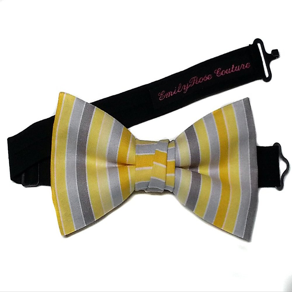 EmilyRose Couture Men's Stripes Bow Ties (Large, Yellow & Gray)