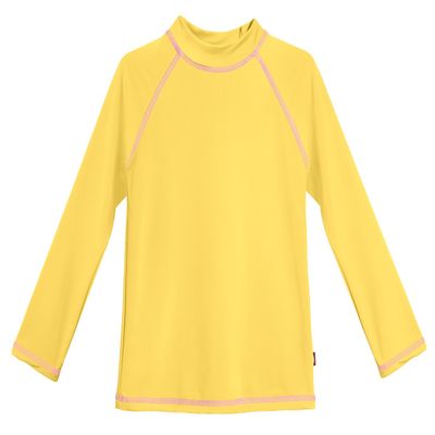 Made in USA Long Sleeve Little Girls' Rashguard Swimming Suit Swim Tshirt Tee UPF50+ Sun Protection for Beach Pool Summer Fun, LS Yellow/Pink, 4