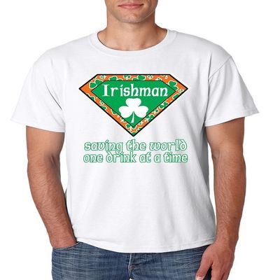 ALLNTRENDS Men's T Shirt Irishman Saving The World St Patrick's Day (3XL, White)