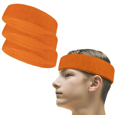 COUVER Premium Quality Stretchable Multi-Sports Terry Cloth Headband, 3 Piece, Light Orange