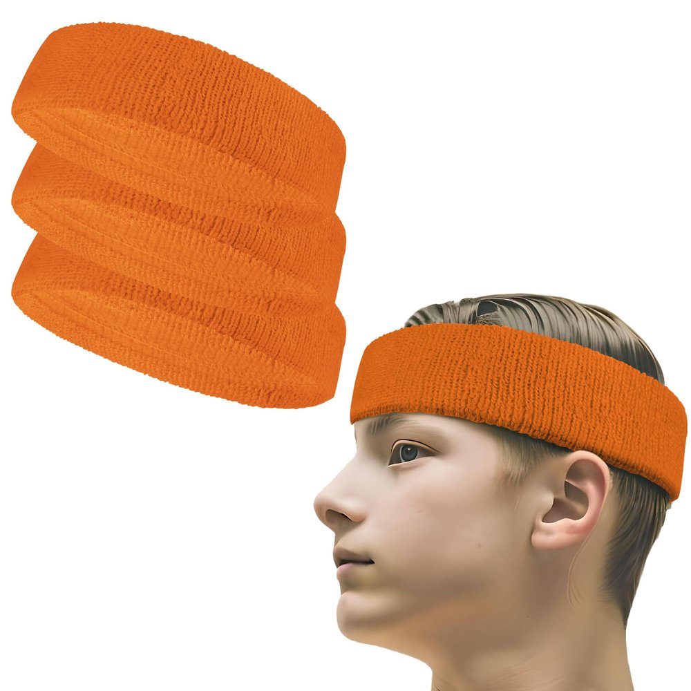 COUVER Premium Quality Stretchable Multi-Sports Terry Cloth Headband, 3 Piece, Light Orange