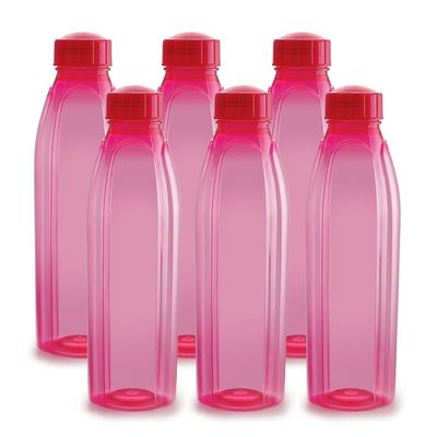 Cello Crystal PET Bottle Set, 1 Litre, Set of 6, Pink