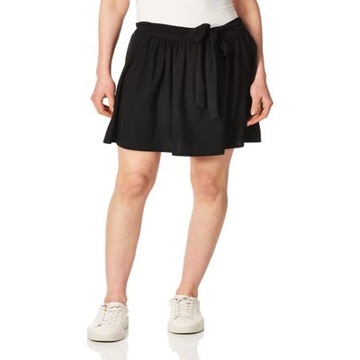 Star Vixen Women's Knee-Length Full Skater Skirt with Self-Tie Bow Belt, Black, Small