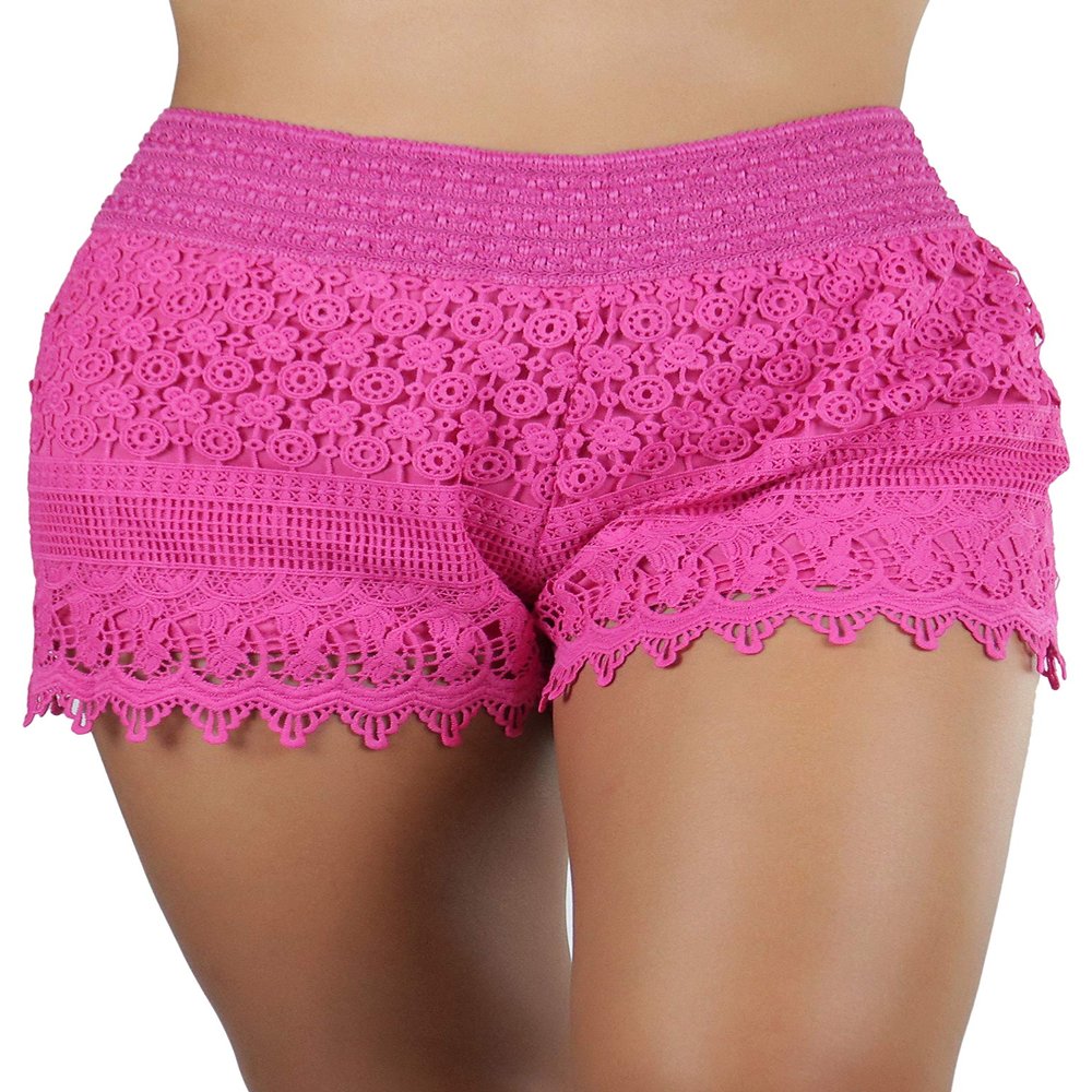 ToBeInStyle Women's Crotchet Lace Shorts - Fuchsia - Medium