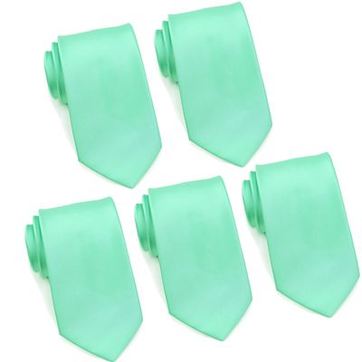 FOMANN Mens Formal Tie Wholesale Lot of 5 Mens Solid Color Wedding Ties 3.5" Satin Finish (Mint)