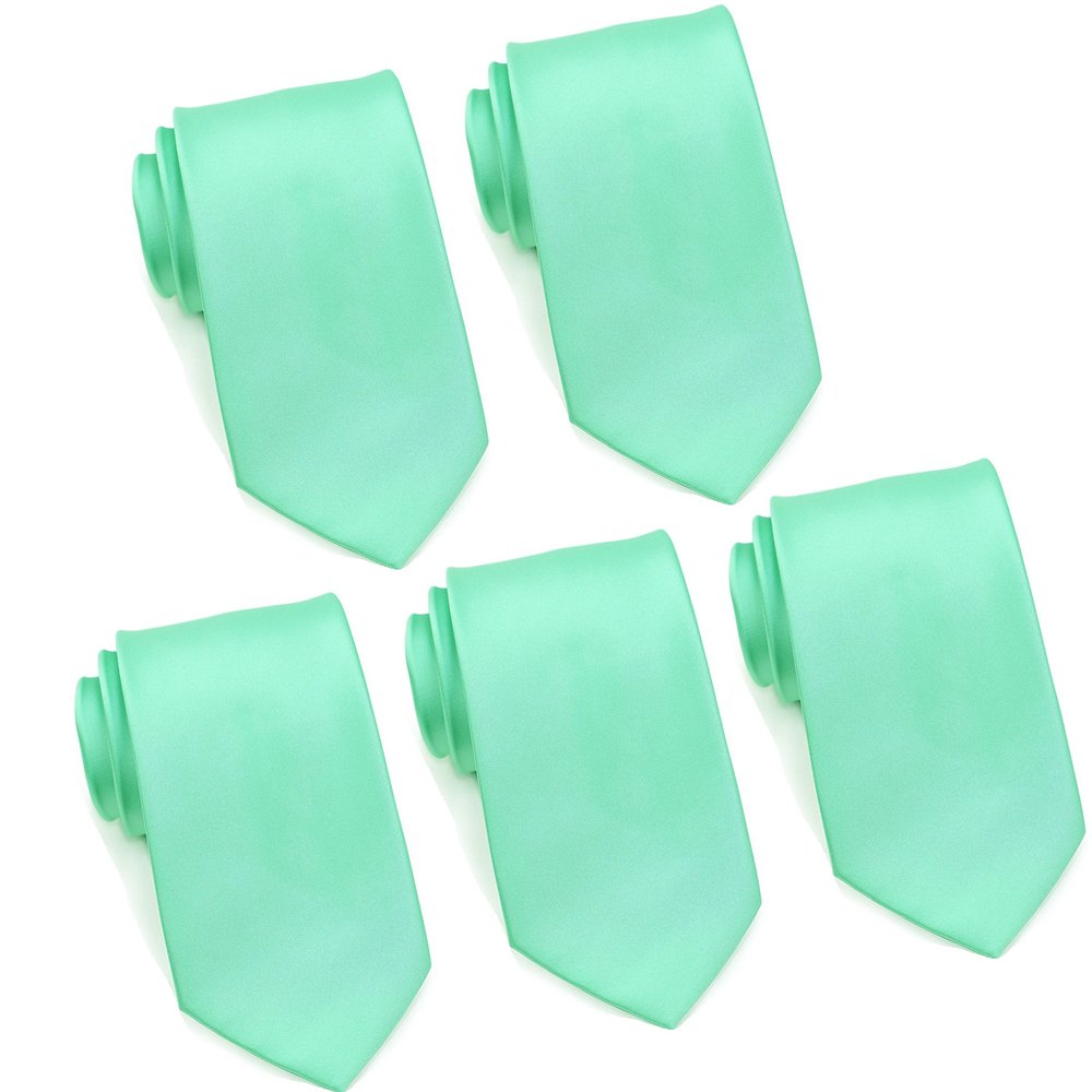FOMANN Mens Formal Tie Wholesale Lot of 5 Mens Solid Color Wedding Ties 3.5" Satin Finish (Mint)