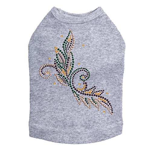 Fall Leaves # 2 - Halloween and Fall Dog Rhinestone Bling Shirt, M Heather Gray