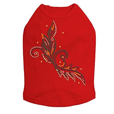 Fall Leaves # 2 - Halloween and Fall Dog Rhinestone Bling Shirt, M Red