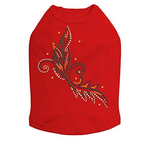 Fall Leaves # 2 - Halloween and Fall Dog Rhinestone Bling Shirt, M Red