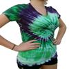 Rockin' Cactus Women's(Reg) V-Neck Tie Dye Shirt-Green & Purple Spiral-XL view 3