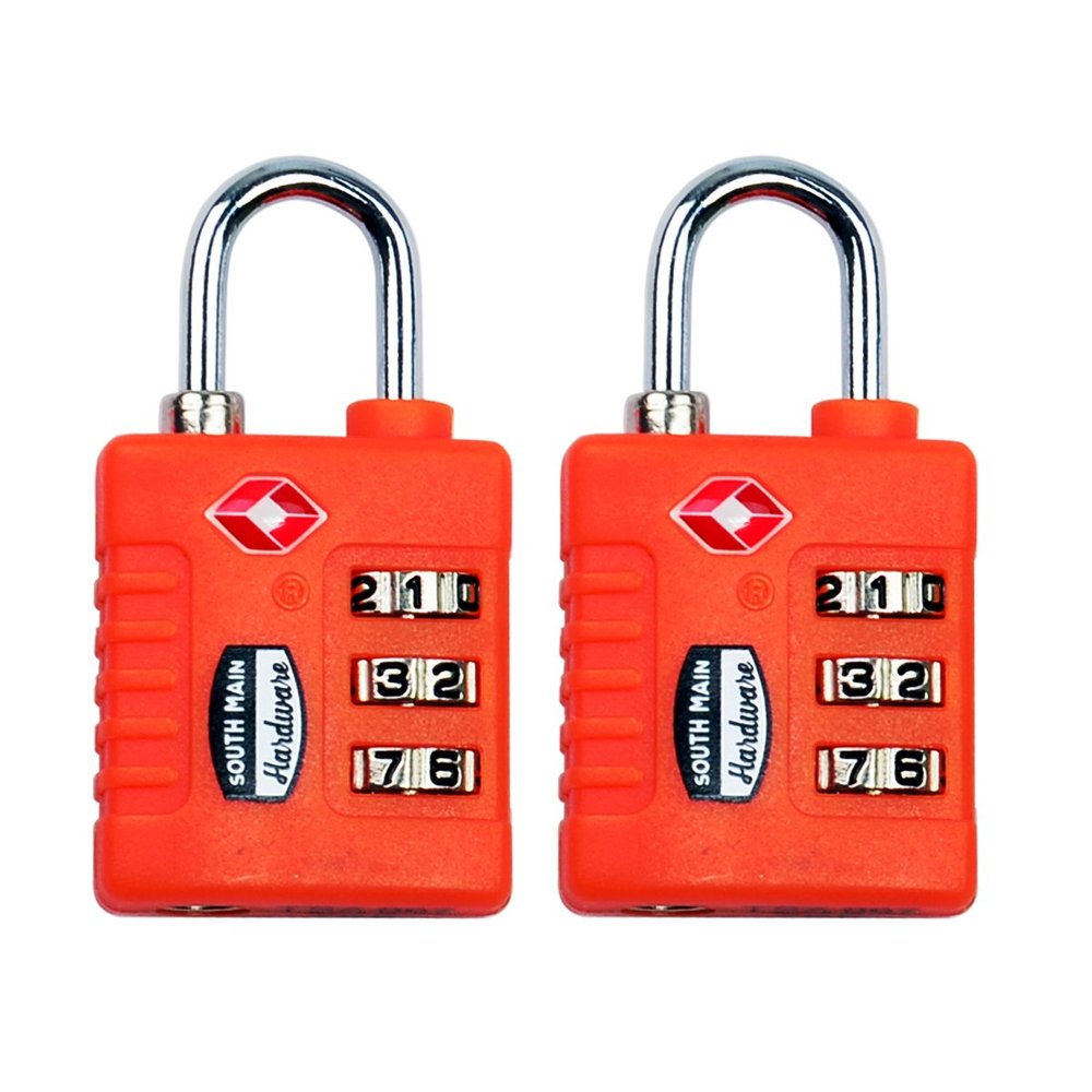 South Main Hardware TSA-Accepted Resettable Luggage Lock, Orange, 2-Pack - TSA Locks for Luggage, Luggage Locks, Luggage Locks TSA Approved, Backpack Lock, Mini Lock, Small Combination Lock