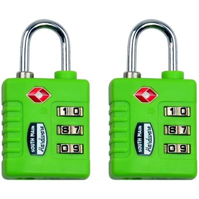 South Main Hardware TSA-Accepted Resettable Luggage Lock, Green, 2-Pack