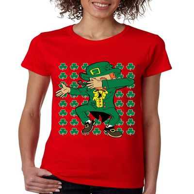 ALLNTRENDS Women's T Shirt Irish Dab Dabbing Leprechaun St Patrick's Day Shamrock (2XL, Red)
