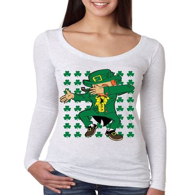 ALLNTRENDS Women's Shirt Irish Dab Dabbing Leprechaun St Patrick's Day Shamrock (L, Heather White)