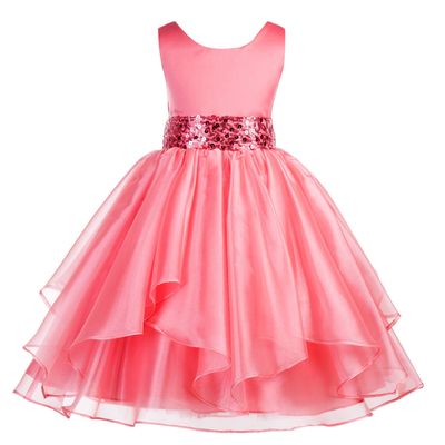 ekidsbridal Wedding Asymmetric Ruffles Satin Organza Flower Girl Dress Sequin 012s 6