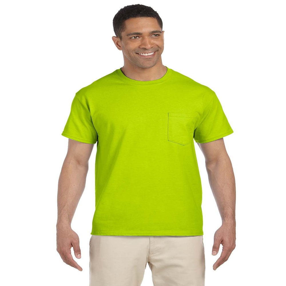 Gildan Men's 2-Pack Workwear Pocket T-Shirt-Big Sizes, Safety Green, XXX-Large