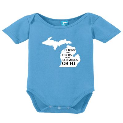 Lion and Tigers and Red Wings Oh Mi Printed Infant Bodysuit Romper Light Blue 18-24 Mo.