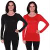 Active Basic Athletic Fitted Plain Long Sleeves Round Crew Neck T Shirt Top - Black/Red - Medium view 1