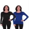 Active Basic Athletic Fitted Plain Long Sleeves Round Crew Neck T Shirt Top - Black/Royal - Small view 1