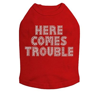 Here Comes Trouble Dog Shirt XL RED