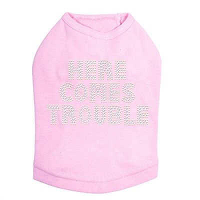 Here Comes Trouble Dog Shirt XL Pink