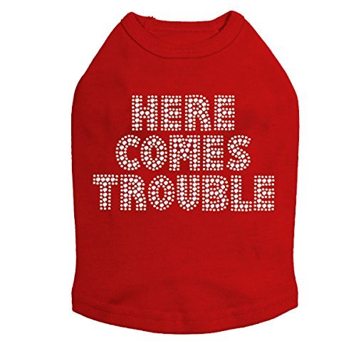 Here Comes Trouble Dog Shirt 2XL RED