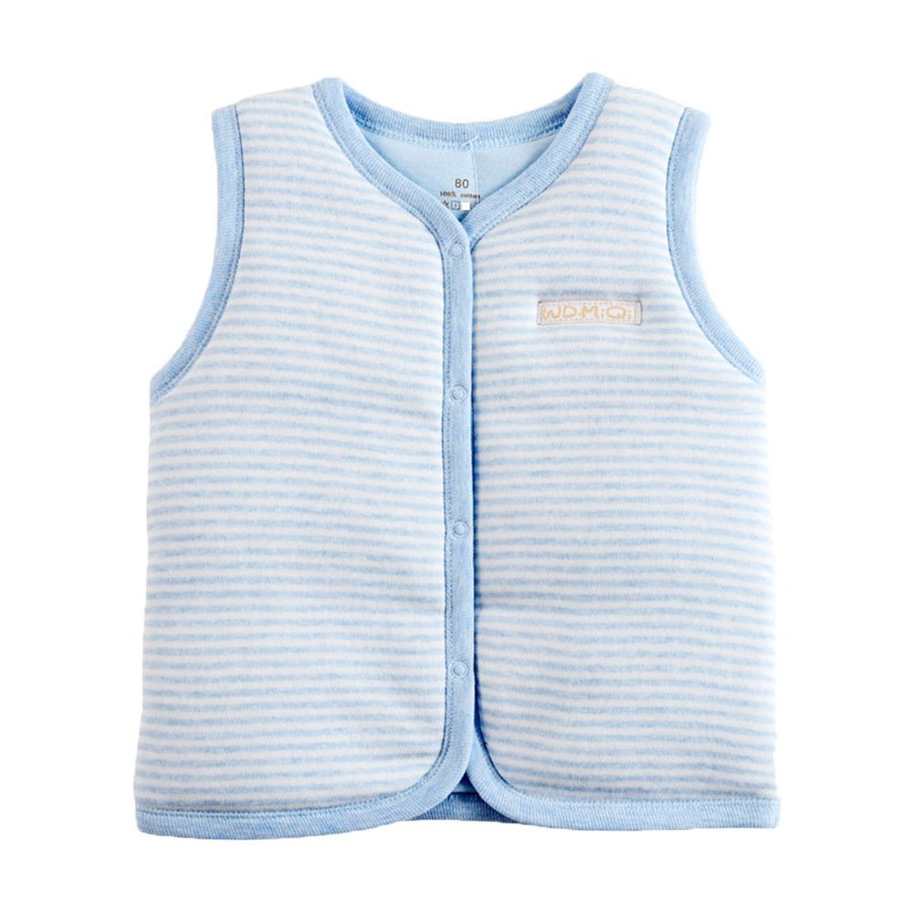 Monvecle Baby Cotton Warm Vests Unisex Infant to Toddler Light Padded Waistcoat Blue Stripe 9-12m