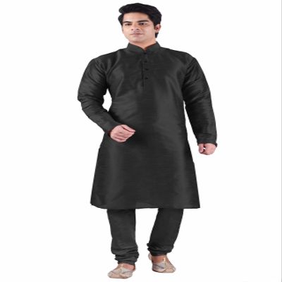 Sanwara Men's Black Solid Kurta & Churidar Set