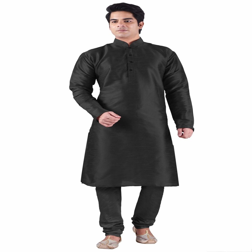 Sanwara Men's Black Solid Kurta & Churidar Set