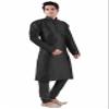 Sanwara Men's Black Solid Kurta & Churidar Set view 3