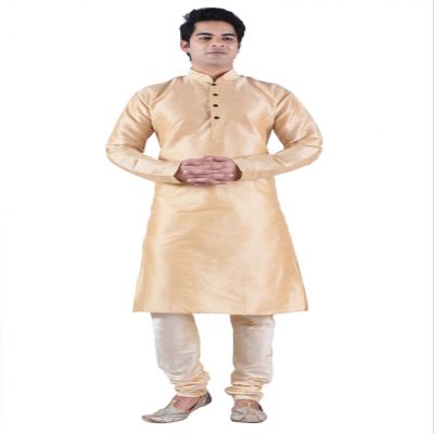 Sanwara Men's Beige Solid Kurta & Churidar Set