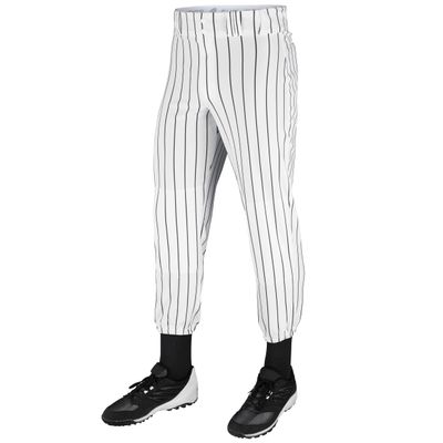 Champro Traditional Fit Triple Crown Classic Baseball Pants with Knit-in Pinstripes and Reinforced Sliding Areas, White, Black pin, Medium