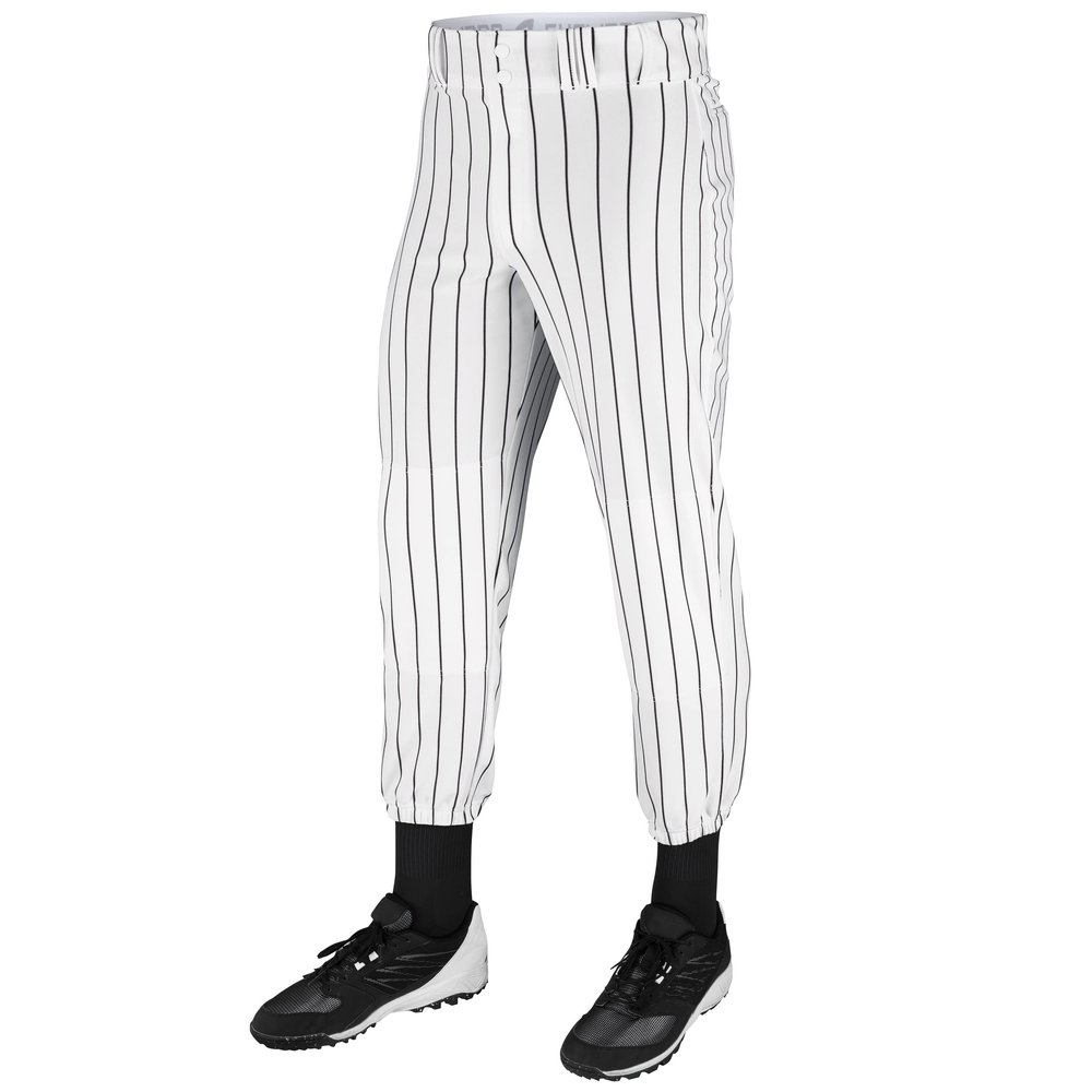 Champro Traditional Fit Triple Crown Classic Baseball Pants with Knit-in Pinstripes and Reinforced Sliding Areas, White, Black pin, Medium
