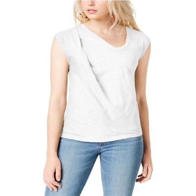 bar III Womens SS Twist Slub Basic T-Shirt, White, Medium