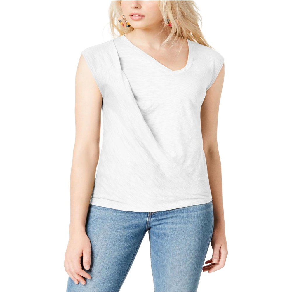 bar III Womens SS Twist Slub Basic T-Shirt, White, Medium