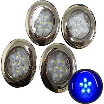 4 of Pactrade Marine Boat Blue LED Ceiling Light SS304 Housing Surface Mount 12V 17LM