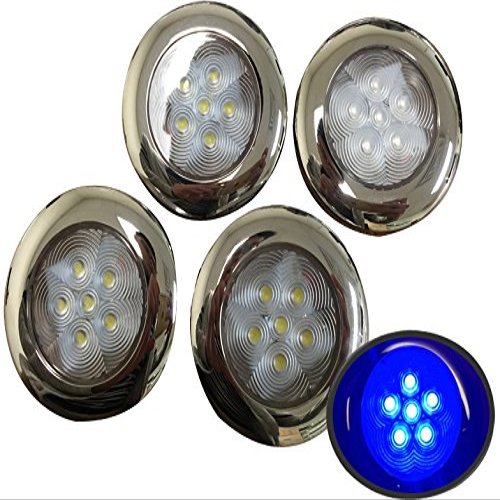 4 of Pactrade Marine Boat Blue LED Ceiling Light SS304 Housing Surface Mount 12V 17LM