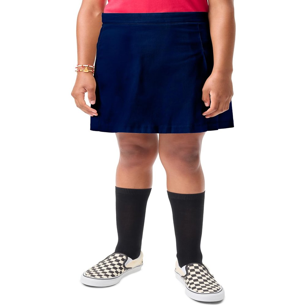 Classroom Girls Double Pleated Scooter with Side Pocket, Side Zip Closure, and Built-in Poly Knit Shorts 55274, 19/20, Dark Navy