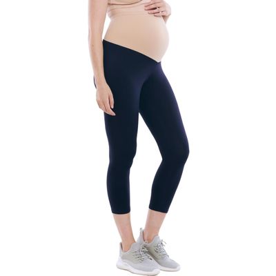 Motherhood Maternity Women's Essential Stretch Secret Fit Over The Belly Pregnancy Crop Capri Legging, Navy, Small