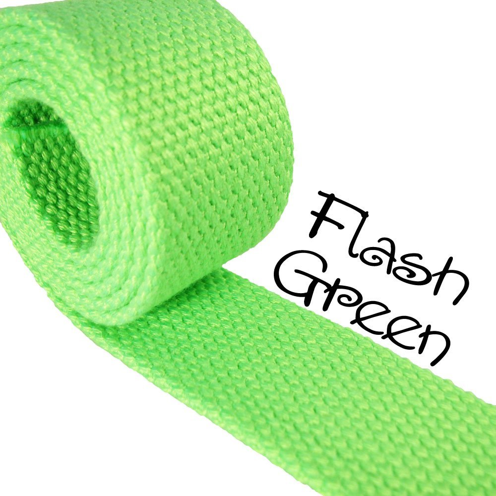 Cotton Webbing - 1 1/4" Medium Heavy Weight - 10 Yard or 20 Yard Increments (20 Yards, Flash Green)