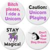 Set 4 Magical Purple Unicorn Playing Day Dream Themed 2.25 Large Buttons Pins view 1