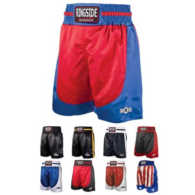 Ringside Pro-Style Boxing Trunks, Satin Boxing Shorts for Men and Women, Ideal for Boxing, MMA, Muay Thai, Red/Blue, Youth Small