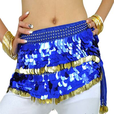 Belly Dance Hip Scarf Waist Chain Costume Belt,220Coins (Blue)