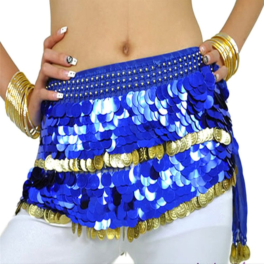 Belly Dance Hip Scarf Waist Chain Costume Belt,220Coins (Blue)