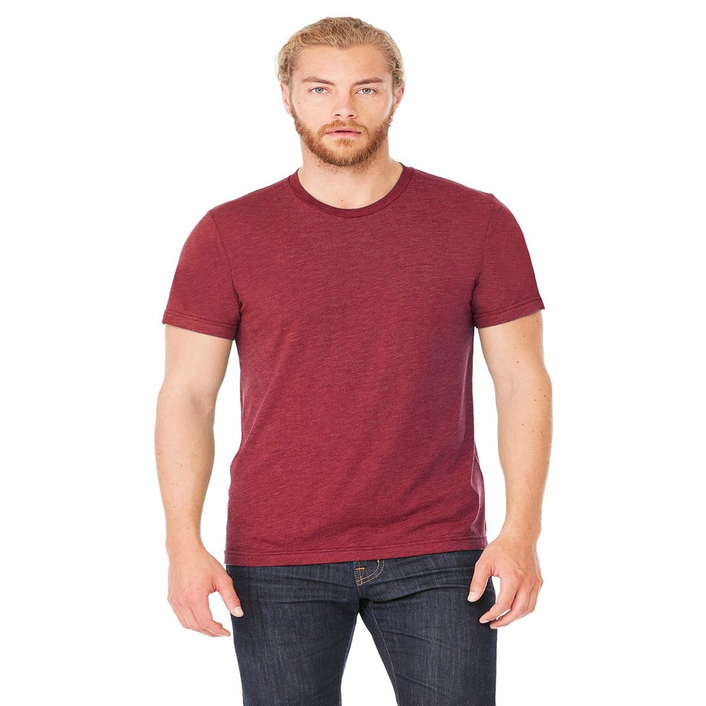 Bella Canvas Men's Taped Shoulders Crewneck T-Shirt, Heather Cardinal, Medium