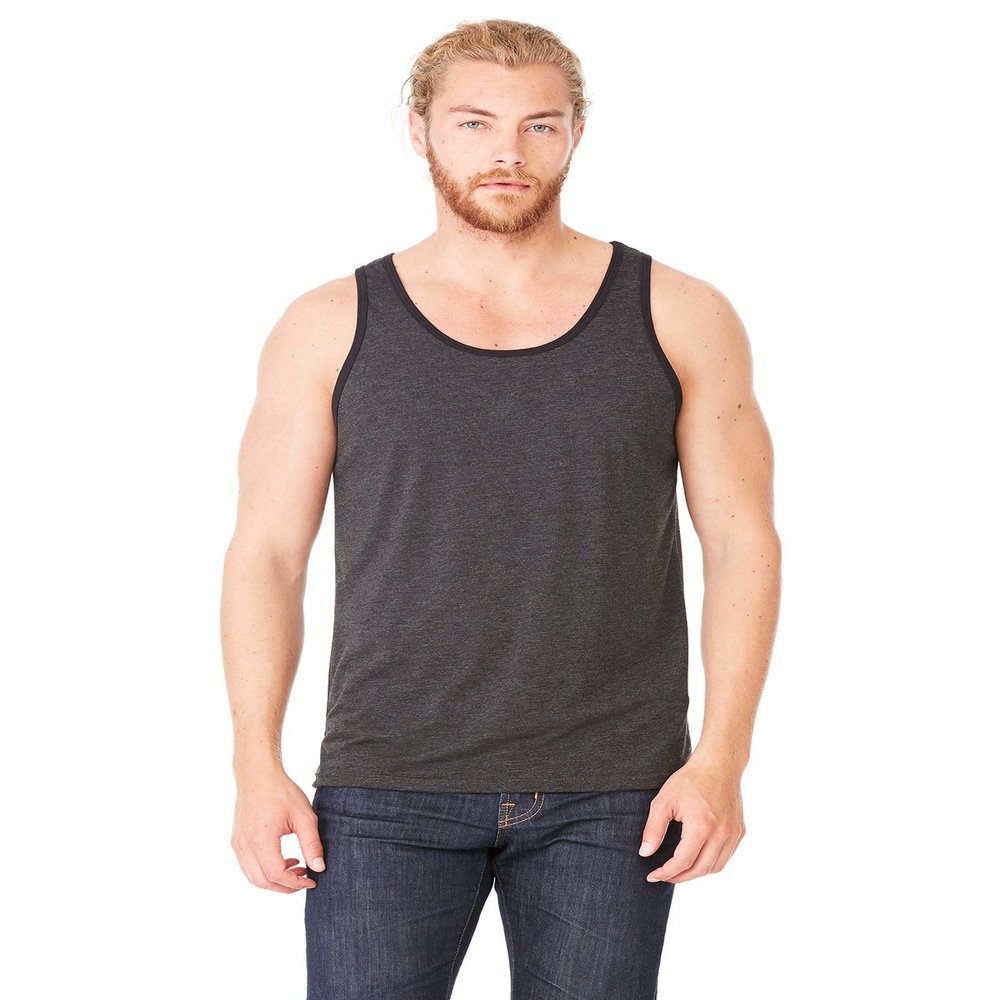 Bella Canvas Men's Blend Comfort Jersey Tank Top, Deep Heather/Black, Medium