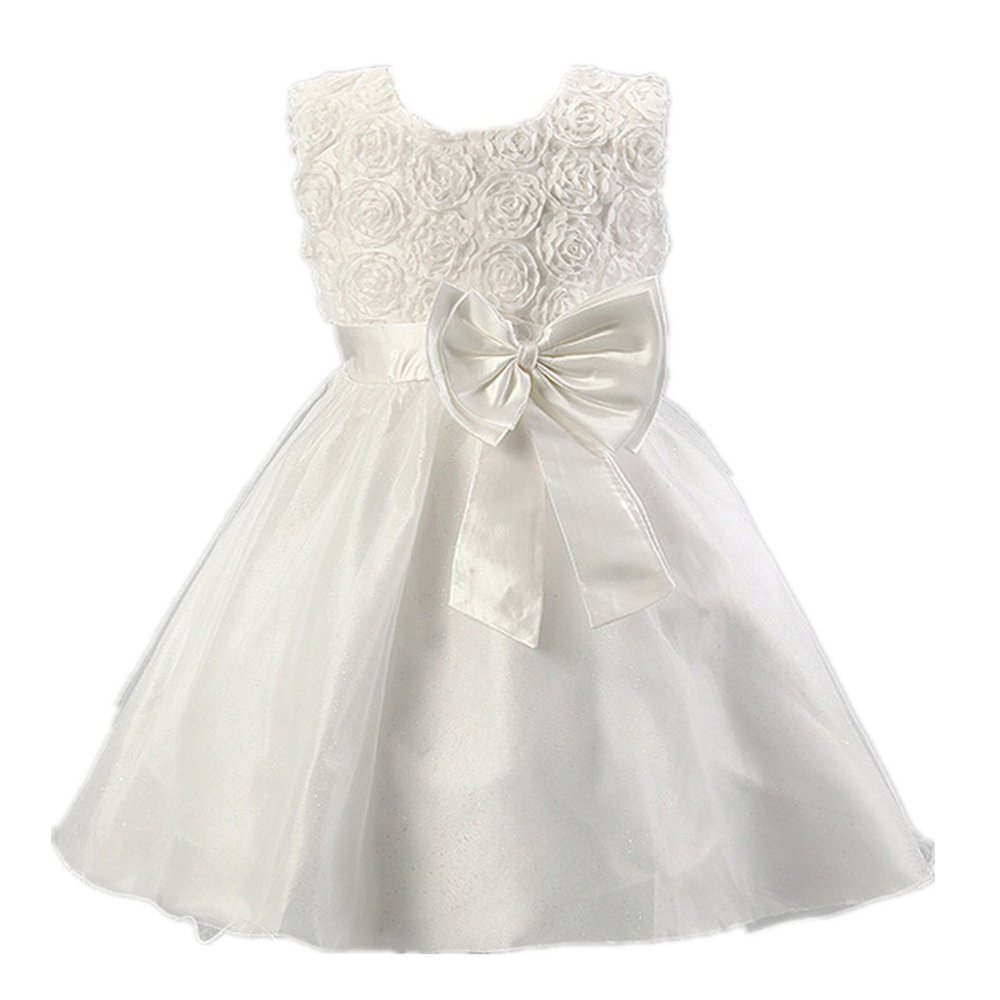 ASHERANGEL Girls 3D Flower Formal Wedding Bridesmaid Party Dress Age 1-9 Years White