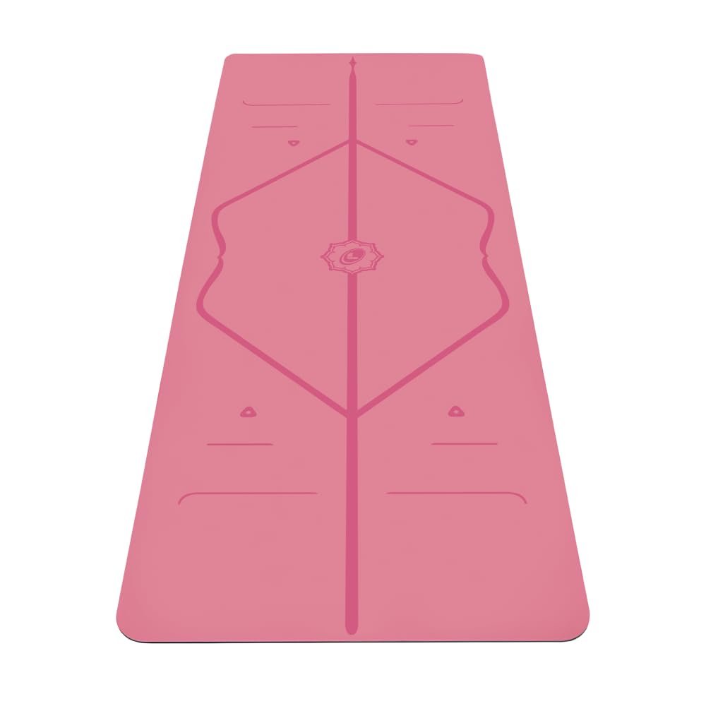 Liforme Original Yoga Mat  Free Yoga Bag Included - Patented Alignment System, Warrior-like Grip, Non-slip, Eco-friendly, sweat-resistant, 4.2mm thick mat for comfort - Pink