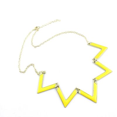 1 x Necklace Pendent Fashion Jewelry Long Chain Collier Sweater Charms BTL05 Yellow Enamel Triangle Geometry Wave V shape