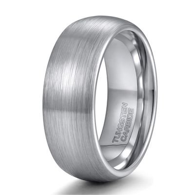 8mm Tungsten Caribde Ring for Men Dome Style Brushed Silver Engagement Ring Comfort Fit Size 6